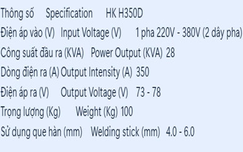 Thông số máy hàn cơ hông ký
